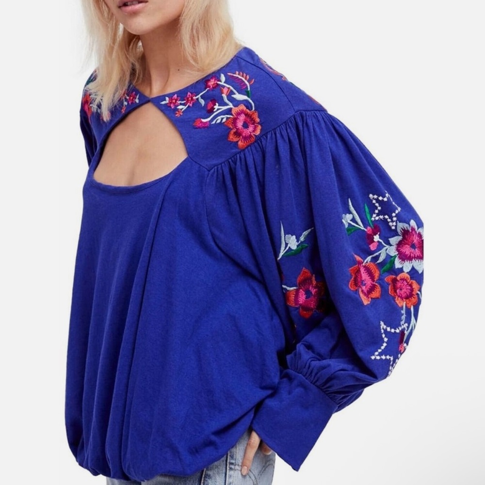 Free People Lita Embroidered Pullover Blouse